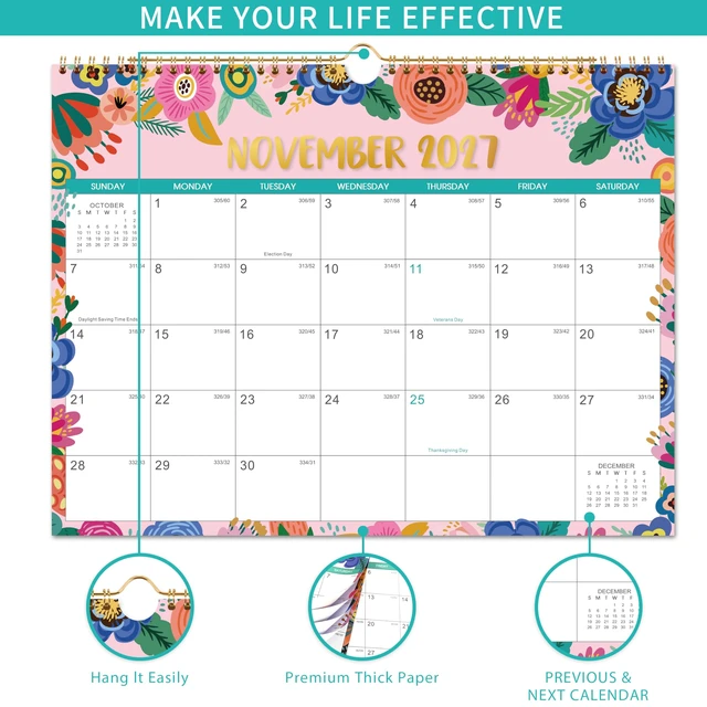 Alt view image 4 of 7 - 2027 Calendar - Wall Calendar 2027, 14.8'' x 11.5'' Jan. 2027 - Dec. 2027, Large Blocks, 2027 Wall Calendars with Julian Dates, Thick Paper