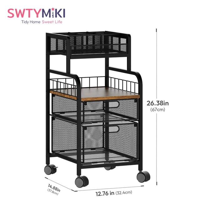 Alt view image 3 of 7 - Art Cart with Drawers, Rolling Craft Cart with DIY Dividers & Wood Shelf - Mobile Art Supply Organizer for Artists, Students & Small Space, Heavy-Duty Metal, Lockable Wheels Espresso