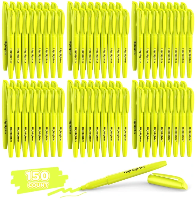 Main image of 150 Count Yellow Highlighters Bulk - Chisel Tip, Quick Dry, Fluorescent Yellow, School Supplies for Students and Teachers, No Bleed Markers Set for Notes, Textbooks, Classroom and Office Use
