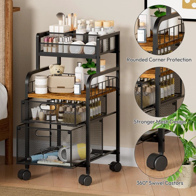 Alt view image 5 of 7 - Art Cart with Drawers, Rolling Craft Cart with DIY Dividers & Wood Shelf - Mobile Art Supply Organizer for Artists, Students & Small Space, Heavy-Duty Metal, Lockable Wheels Espresso