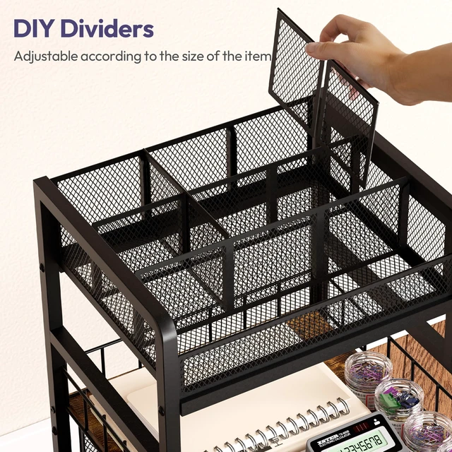 Alt view image 6 of 7 - Art Cart with Drawers, Rolling Craft Cart with DIY Dividers & Wood Shelf - Mobile Art Supply Organizer for Artists, Students & Small Space, Heavy-Duty Metal, Lockable Wheels Espresso