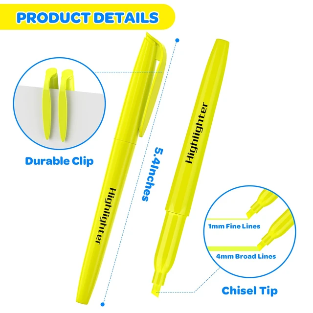 Alt view image 4 of 7 - 150 Count Yellow Highlighters Bulk - Chisel Tip, Quick Dry, Fluorescent Yellow, School Supplies for Students and Teachers, No Bleed Markers Set for Notes, Textbooks, Classroom and Office Use