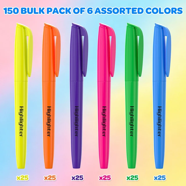 Alt view image 2 of 7 - 150 Count Highlighters Assorted Colors Bulk - Chisel Tip, Quick Dry, 6 Fluorescent Colors, School Supplies for Students Teachers, No Bleed Markers Set for Notes, Textbooks, Classroom and Office Use