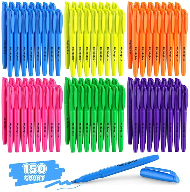 Main image of 150 Count Highlighters Assorted Colors Bulk - Chisel Tip, Quick Dry, 6 Fluorescent Colors, School Supplies for Students Teachers, No Bleed Markers Set for Notes, Textbooks, Classroom and Office Use