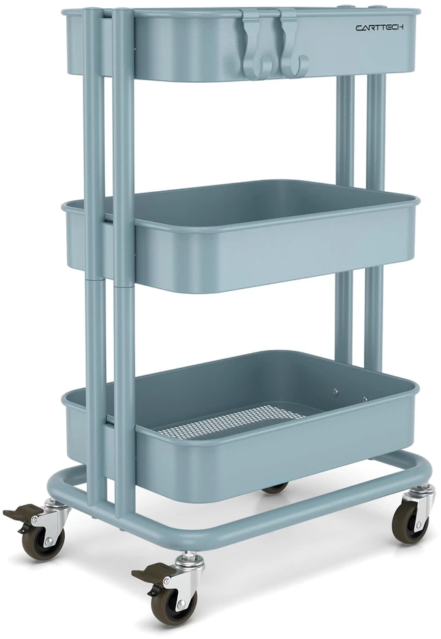 Main image of 3 Tier Rolling Cart Metal Utility Cart with Lockable Wheels Home Office Storage Cart Mesh Shelves Heavy Duty Silent Caster Multifunctional Organization Kitchen Bedside Bathroom Craft Nursery School