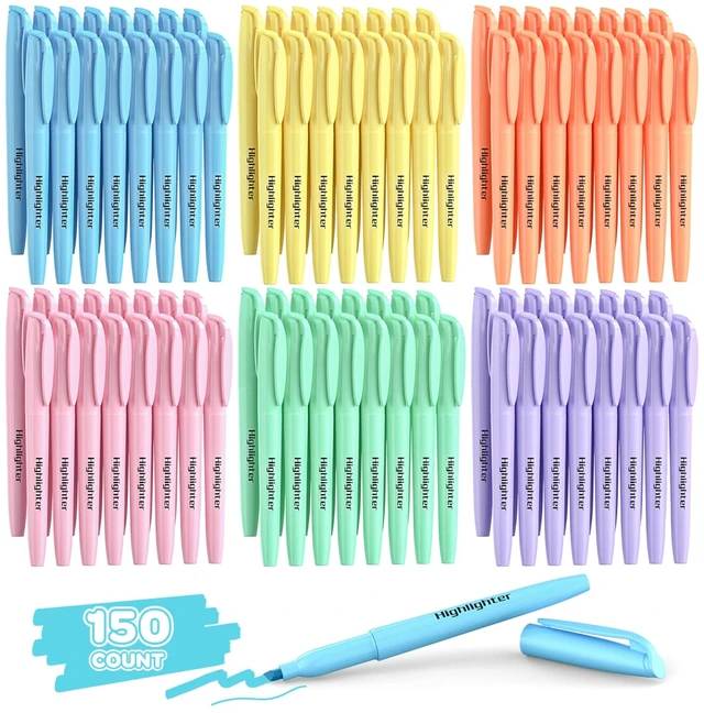 Main image of 150 Count Pastel Highlighters Assorted Colors Bulk - Chisel Tip, Quick Dry, 6 Pastel Colors, School Supplies for Students Teachers, No Bleed Markers Set for Notes, Textbooks, Classroom and Office Use