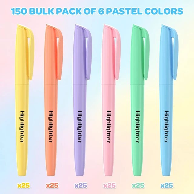 Alt view image 2 of 7 - 150 Count Pastel Highlighters Assorted Colors Bulk - Chisel Tip, Quick Dry, 6 Pastel Colors, School Supplies for Students Teachers, No Bleed Markers Set for Notes, Textbooks, Classroom and Office Use