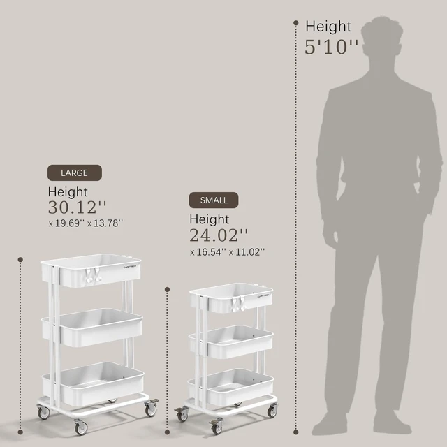 Alt view image 2 of 7 - 3 Tier Rolling Cart Metal Utility Cart with Lockable Wheels Home Office Storage Cart Mesh Shelves Heavy Duty Silent Caster Multifunctional Organization Kitchen Bedside Bathroom Craft Nursery School