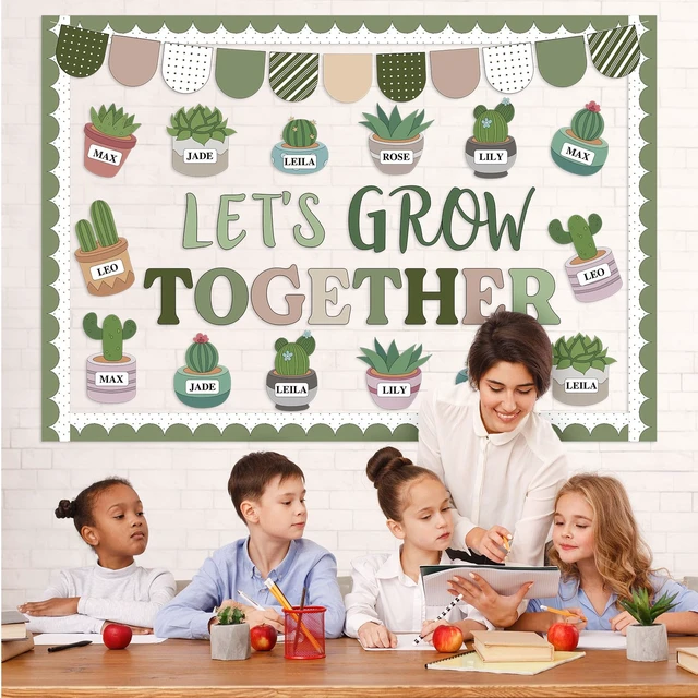 Alt view image 5 of 6 - Plant Bulletin Board Set Let's Grow Together Cutout Greenery Classroom Decor Let's Grow Together Potted Tree Paper Cutout Back to School Door Wall Elementary Preschool Teacher