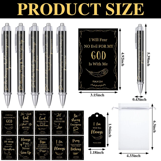 Alt view image 2 of 7 - 200 Pcs Christian Gift Bulk Set Bible Verse, Black, Fresh Religious Ballpoint Pen and Notebook, Thanks Tags Organza Bag, Adults Party Favors, Christmas Women Men Church Guests Gits