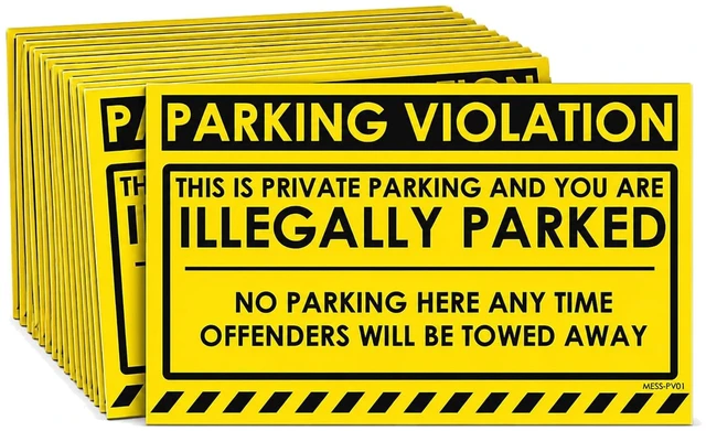 Main image of Tow Stickers Hard to Remove, Yellow Illegally Parked Warning, 8x5 100 pk