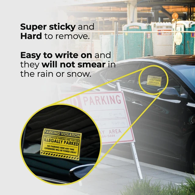 Alt view image 2 of 7 - Tow Stickers Hard to Remove, Yellow Illegally Parked Warning, 8x5 100 pk