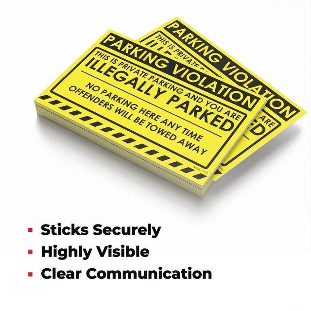 Alt view image 3 of 7 - Tow Stickers Hard to Remove, Yellow Illegally Parked Warning, 8x5 100 pk