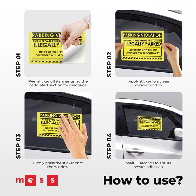 Alt view image 4 of 7 - Tow Stickers Hard to Remove, Yellow Illegally Parked Warning, 8x5 100 pk