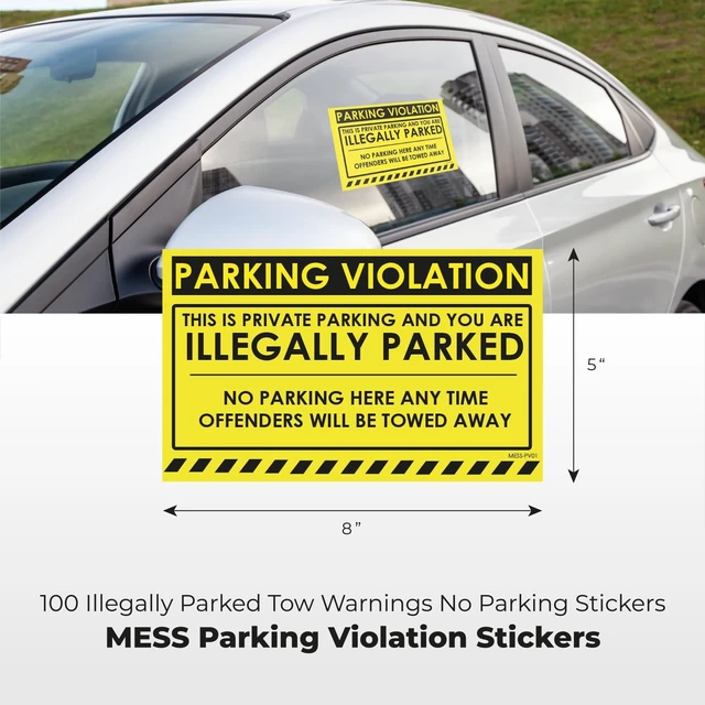 Alt view image 5 of 7 - Tow Stickers Hard to Remove, Yellow Illegally Parked Warning, 8x5 100 pk