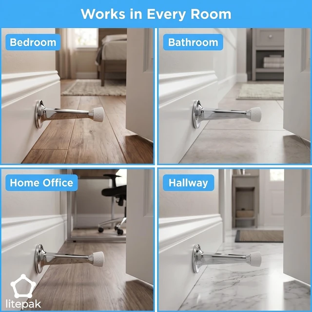 Alt view image 3 of 7 - Premium Heavy Duty Door Stoppers for Bottom of Door, Solid Metal Baseboard Mounted Door Stop, Screw-in Baseboard Door Stops for Wall Protection 3" (Chrome, 4 Pack)
