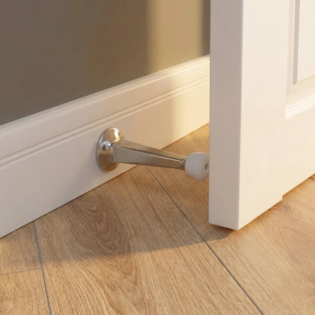 Alt view image 2 of 7 - Premium Heavy Duty Door Stoppers for Bottom of Door, Solid Metal Baseboard Mounted Door Stop, Screw-in Baseboard Door Stops for Wall Protection 3" (Satin Nickel, 4 Pack)