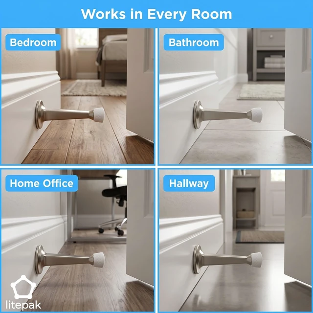Alt view image 3 of 7 - Premium Heavy Duty Door Stoppers for Bottom of Door, Solid Metal Baseboard Mounted Door Stop, Screw-in Baseboard Door Stops for Wall Protection 3" (Satin Nickel, 4 Pack)
