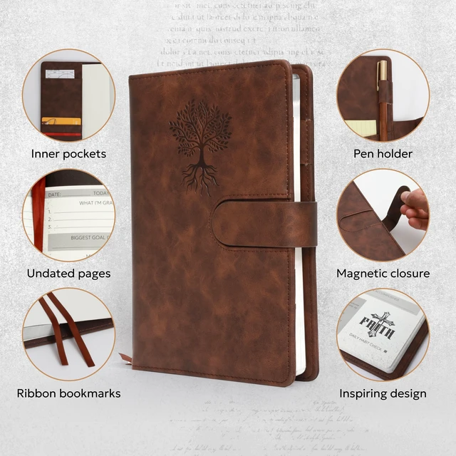 Alt view image 3 of 7 - Leather Christian Prayer Journal For Men - All Year Bible Journal Scripture Notebook & Daily Gratitude Devotional Planner for Bible Journaling Religious Jesus Inspirational Gifts for Church