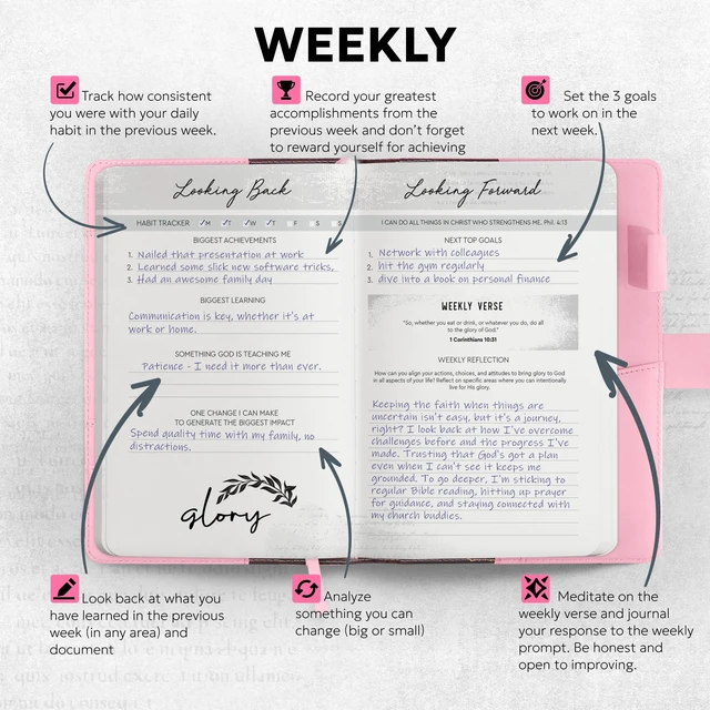 Alt view image 6 of 7 - Prayer Journal for Women - Daily Devotional Journaling Book for Woman, Religious Baptism & Christian Gifts & Bible Study Supplies for Church Note Taking, Devotional Notebook Accessories