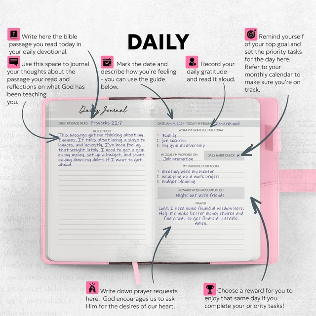 Alt view image 5 of 7 - Prayer Journal for Women - Daily Devotional Journaling Book for Woman, Religious Baptism & Christian Gifts & Bible Study Supplies for Church Note Taking, Devotional Notebook Accessories