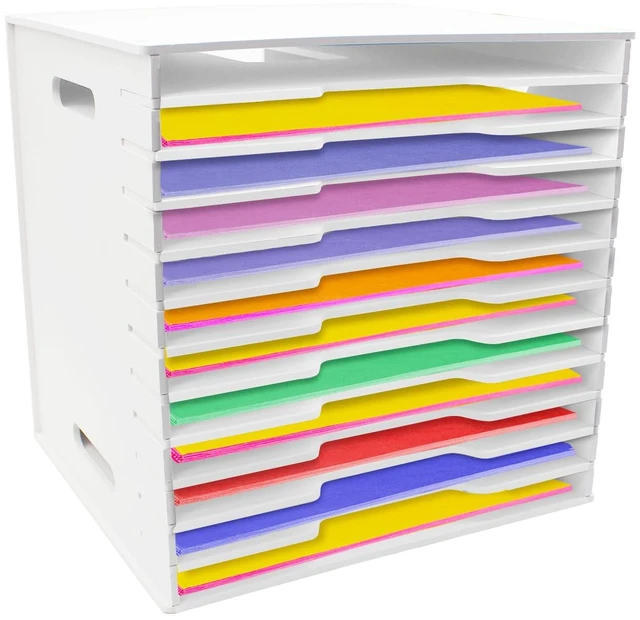 Main image of 12 Tier Scrapbook Paper Organizer,13"x13" Scrapbook Paper Organizer Storage Desk File Sorter Storage Craft & Stamp Cardstock Storage Rack for Home Office & Classrooms