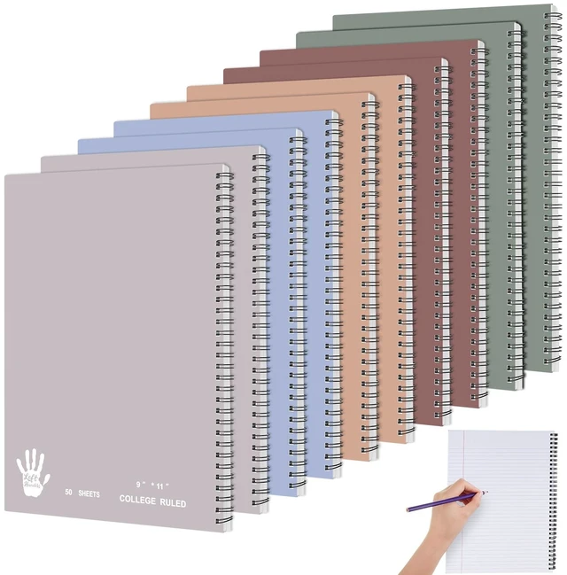Main image of 10 Pcs Left Handed Spiral Notebook, Left-handed One Subject Notebook, 8.5" x 11", 50 Sheets, College-ruled, Assorted Color Covers (Muted)
