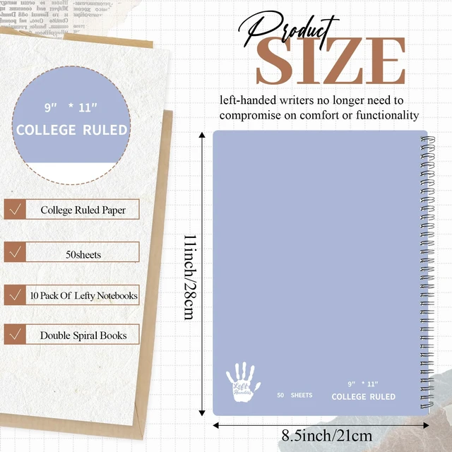Alt view image 3 of 6 - 10 Pcs Left Handed Spiral Notebook, Left-handed One Subject Notebook, 8.5" x 11", 50 Sheets, College-ruled, Assorted Color Covers (Muted)