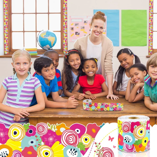Alt view image 4 of 6 - 68.9 ft Flowers Bulletin Board Border Back to School Theme Decoration First Day of School Rolled Border Trim for Party Classroom Bulletin Boards Chalkboard Wall Decor