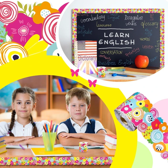 Alt view image 5 of 6 - 68.9 ft Flowers Bulletin Board Border Back to School Theme Decoration First Day of School Rolled Border Trim for Party Classroom Bulletin Boards Chalkboard Wall Decor