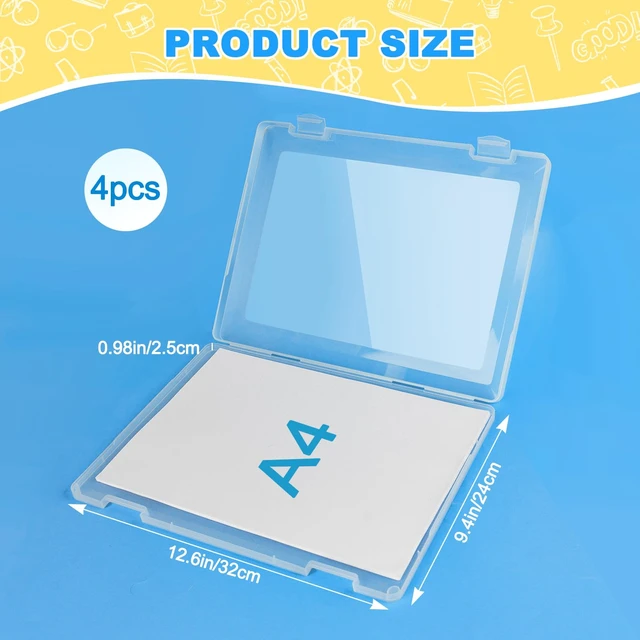 Alt view image 2 of 7 - 4 Pack A4 File Box Paper Organizers Holder, Transparent Document Paper Project Case, Plastic Paper Storage Container Box File Protector for Magazine, Scrapbook, Office School Supplies