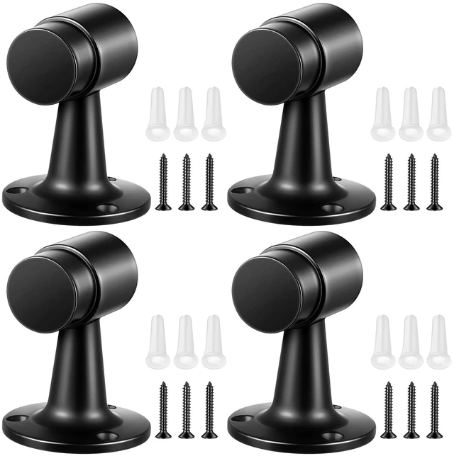 Main image of 4 Pack Heavy Duty Floor Mounted Door Stop 3 in Aluminum Commercial Grade Door Stopper with Rubber Bumper & Stainless Steel Screws (Black)