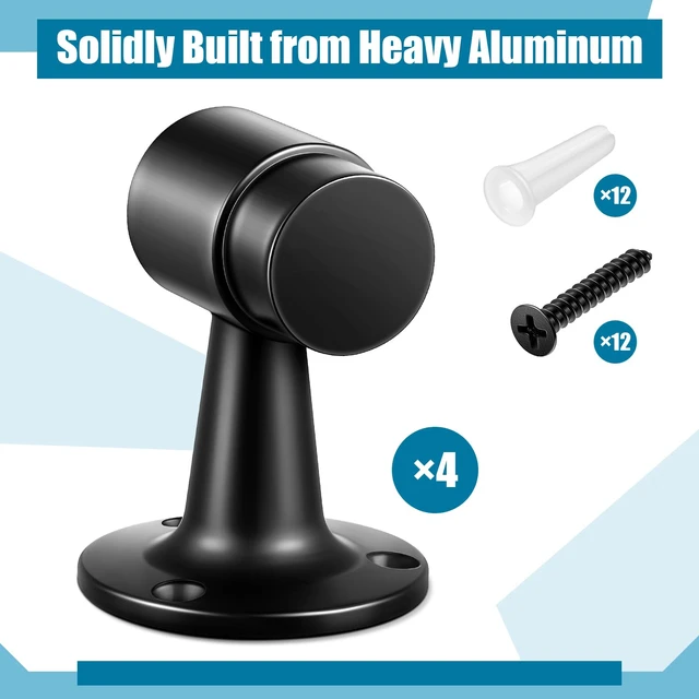 Alt view image 2 of 6 - 4 Pack Heavy Duty Floor Mounted Door Stop 3 in Aluminum Commercial Grade Door Stopper with Rubber Bumper & Stainless Steel Screws (Black)