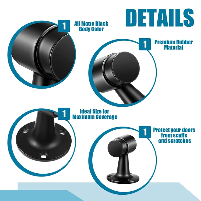 Alt view image 4 of 6 - 4 Pack Heavy Duty Floor Mounted Door Stop 3 in Aluminum Commercial Grade Door Stopper with Rubber Bumper & Stainless Steel Screws (Black)
