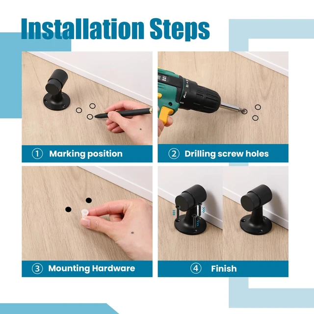 Alt view image 5 of 6 - 4 Pack Heavy Duty Floor Mounted Door Stop 3 in Aluminum Commercial Grade Door Stopper with Rubber Bumper & Stainless Steel Screws (Black)