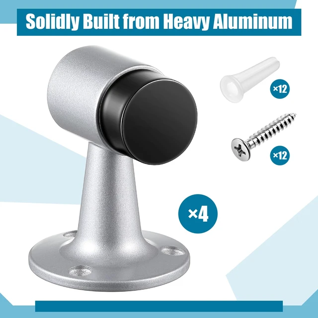 Alt view image 2 of 7 - 4 Pack Heavy Duty Floor Mounted Door Stop 3 in Aluminum Commercial Grade Door Stopper with Rubber Bumper & Stainless Steel Screws (Sliver)