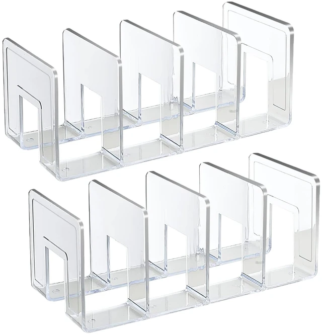 Main image of Acrylic File Holder, Clear File Sorter Desk File Organizer, Sturdy Desktop File Folder Organizer Rack for Envelopes Mail Letter Paper Notebook Electronics Office Supplies (4 Sections, 2 Pack)