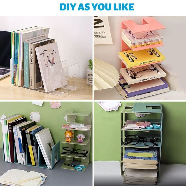 Alt view image 7 of 7 - Acrylic File Holder, Clear File Sorter Desk File Organizer, Sturdy Desktop File Folder Organizer Rack for Envelopes Mail Letter Paper Notebook Electronics Office Supplies (4 Sections, 2 Pack)