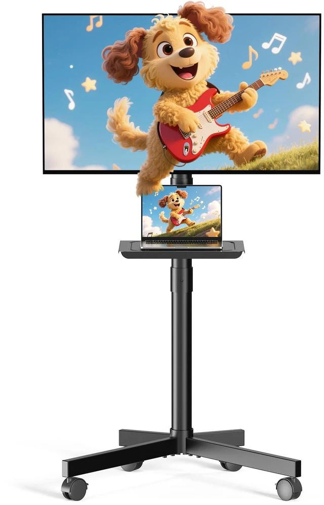 Main image of Rolling TV Stand, Portable TV Cart with Wheels/Shelf for 23-60 Inch, Black Tilt/Height Adjustable Mobile TV Stand Up to 88lbs, Movable TV Stand for Bedroom, Living Room, Outdoor, Max VESA 400x400mm