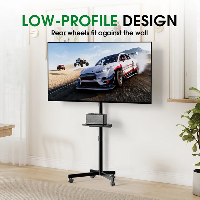 Alt view image 4 of 7 - Rolling TV Stand, Portable TV Cart with Wheels/Shelf for 23-60 Inch, Black Tilt/Height Adjustable Mobile TV Stand Up to 88lbs, Movable TV Stand for Bedroom, Living Room, Outdoor, Max VESA 400x400mm