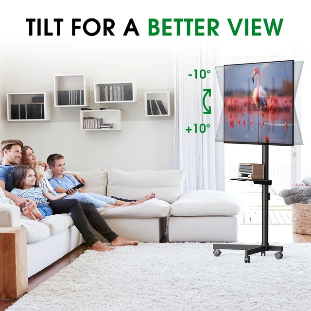 Alt view image 5 of 7 - Rolling TV Stand, Portable TV Cart with Wheels/Shelf for 23-60 Inch, Black Tilt/Height Adjustable Mobile TV Stand Up to 88lbs, Movable TV Stand for Bedroom, Living Room, Outdoor, Max VESA 400x400mm