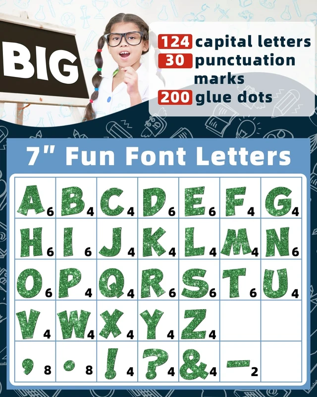 Alt view image 2 of 7 - 154 Pcs Large 7" Glitter Bulletin Board Letters for Classroom Cut Out Letters for Bulletin Board Decorations, Poster Board Letters Alphabet Cutouts for Classroom Wall Decor (Green)