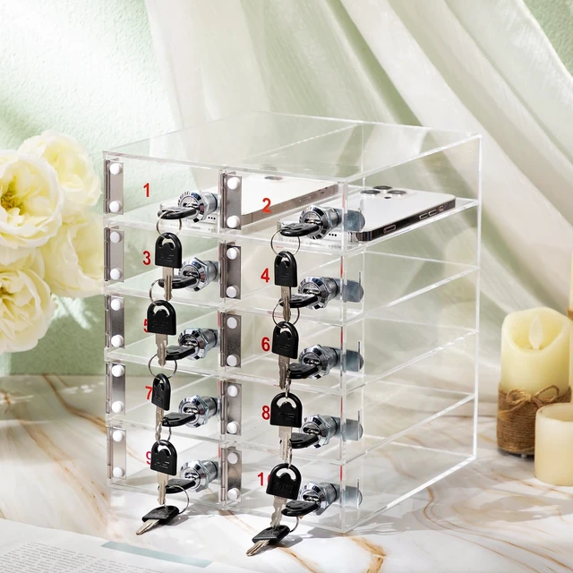Alt view image 2 of 7 - 10 Slots Cell Phone Locker Box for Classroom School Office Factory Clear Acrylic Cell Phone Storage Cabinet Bin with Door Locks for Classroom School Students Office Factory Employees