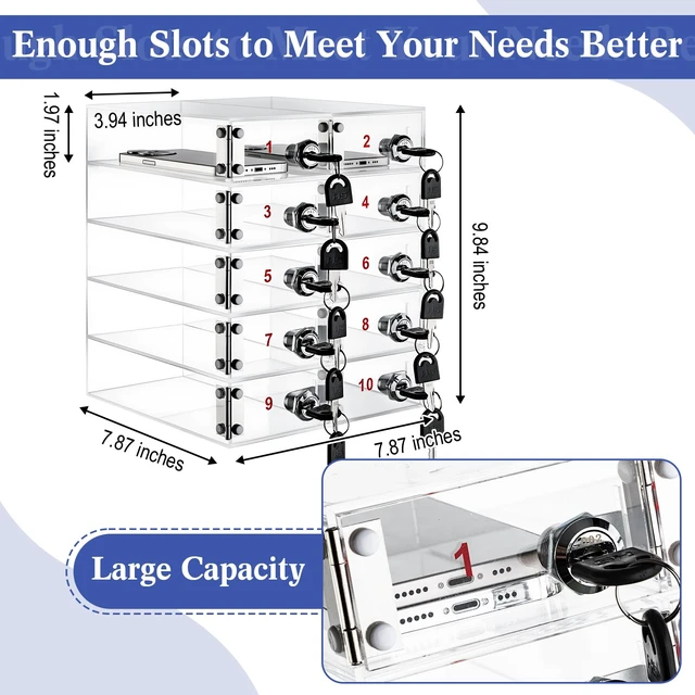 Alt view image 3 of 7 - 10 Slots Cell Phone Locker Box for Classroom School Office Factory Clear Acrylic Cell Phone Storage Cabinet Bin with Door Locks for Classroom School Students Office Factory Employees