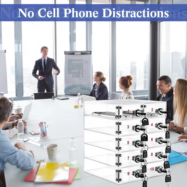 Alt view image 6 of 7 - 10 Slots Cell Phone Locker Box for Classroom School Office Factory Clear Acrylic Cell Phone Storage Cabinet Bin with Door Locks for Classroom School Students Office Factory Employees