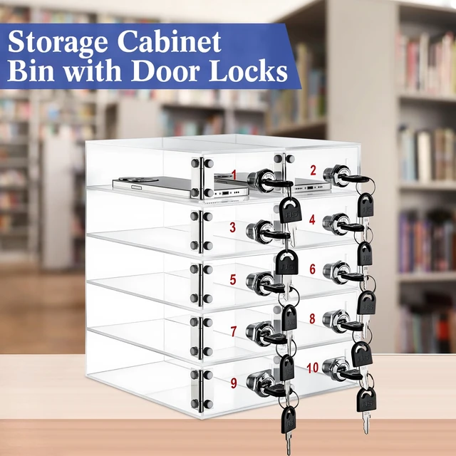 Alt view image 7 of 7 - 10 Slots Cell Phone Locker Box for Classroom School Office Factory Clear Acrylic Cell Phone Storage Cabinet Bin with Door Locks for Classroom School Students Office Factory Employees