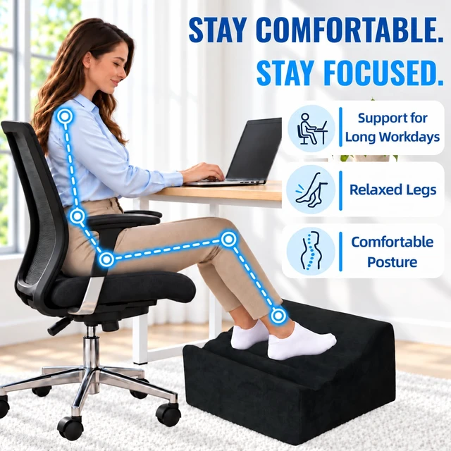 Alt view image 5 of 6 - Under Desk Foot Rest, Ergonomic Foot Stool for Office and Home (Black)