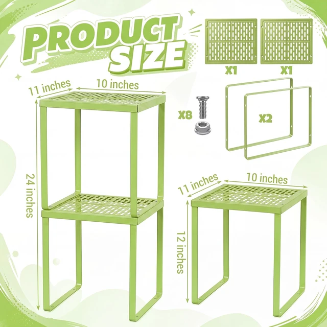 Alt view image 3 of 7 - 2 Pcs Metal Locker Organizer Shelf Stackable 2-Tier, Light Green Fits Standard School Office Gym Lockers, Sturdy Build, Open Grid Design for Visibility, 11x10x12 Inch Size, Hardware Included