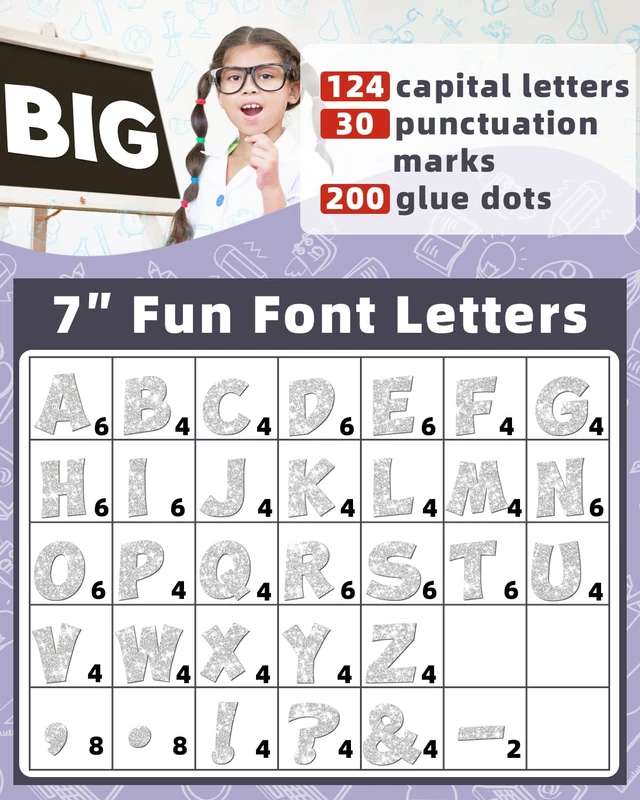 Alt view image 2 of 7 - 154 Pcs Large 7" Glitter Bulletin Board Letters for Classroom Cut Out Letters for Bulletin Board Decorations, Poster Board Letters Alphabet Cutouts for Classroom Wall Decor (Sliver)