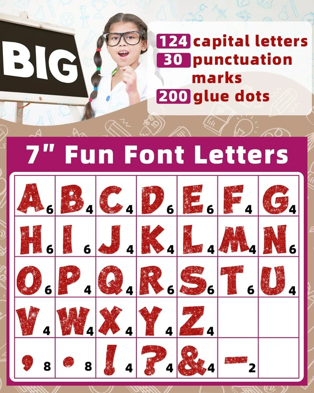 Alt view image 2 of 7 - 154 Pcs Large 7" Glitter Bulletin Board Letters for Classroom Cut Out Letters for Bulletin Board Decorations, Poster Board Letters Alphabet Cutouts for Classroom Wall Decor (Red)